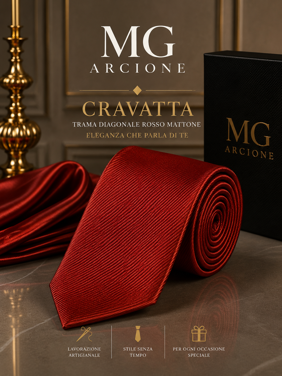 Cravatta 8cm Rosso Mattone Trama Diagonale