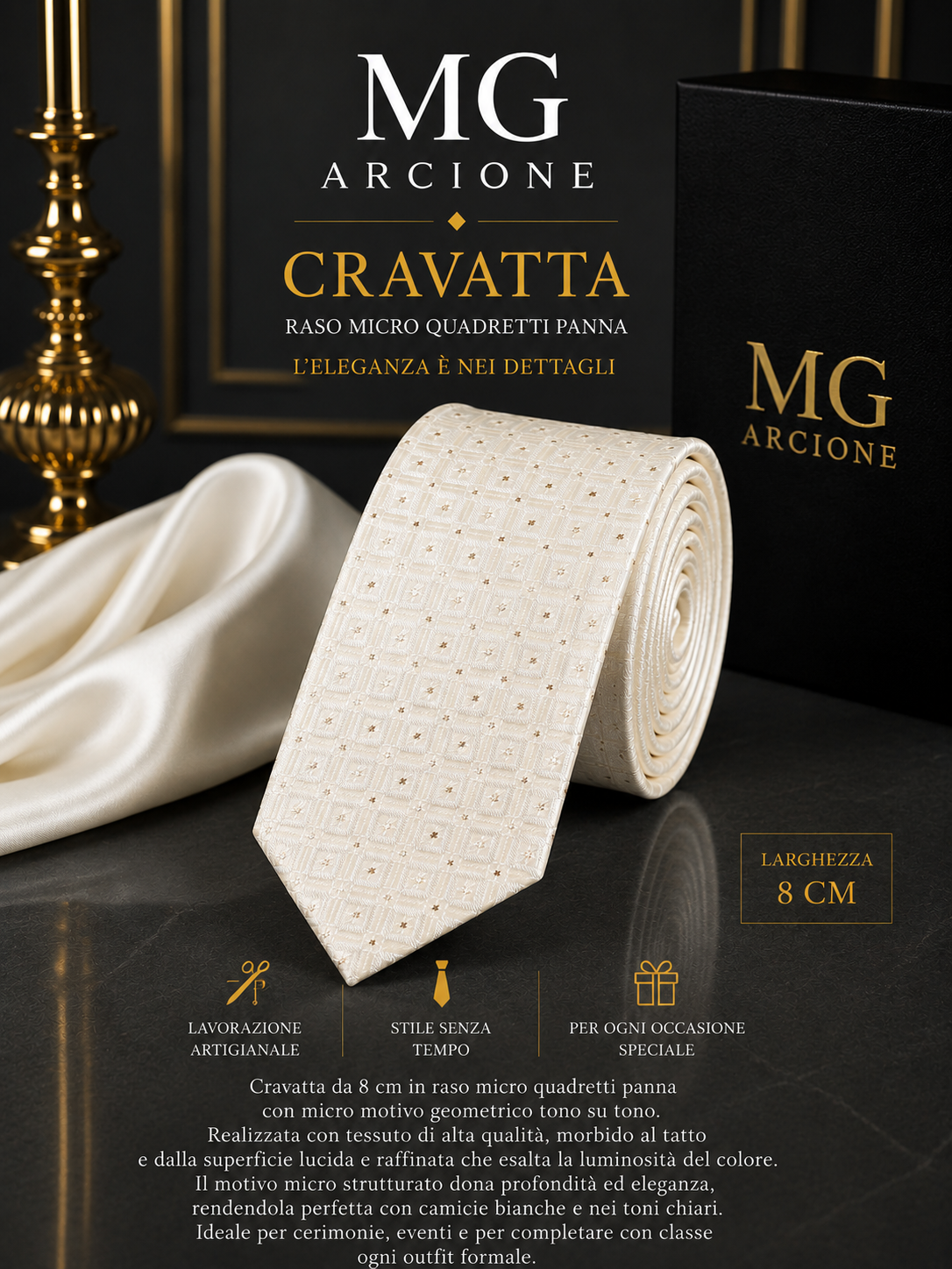 Cravatta 8cm Fantasia Quadretti Bianchi