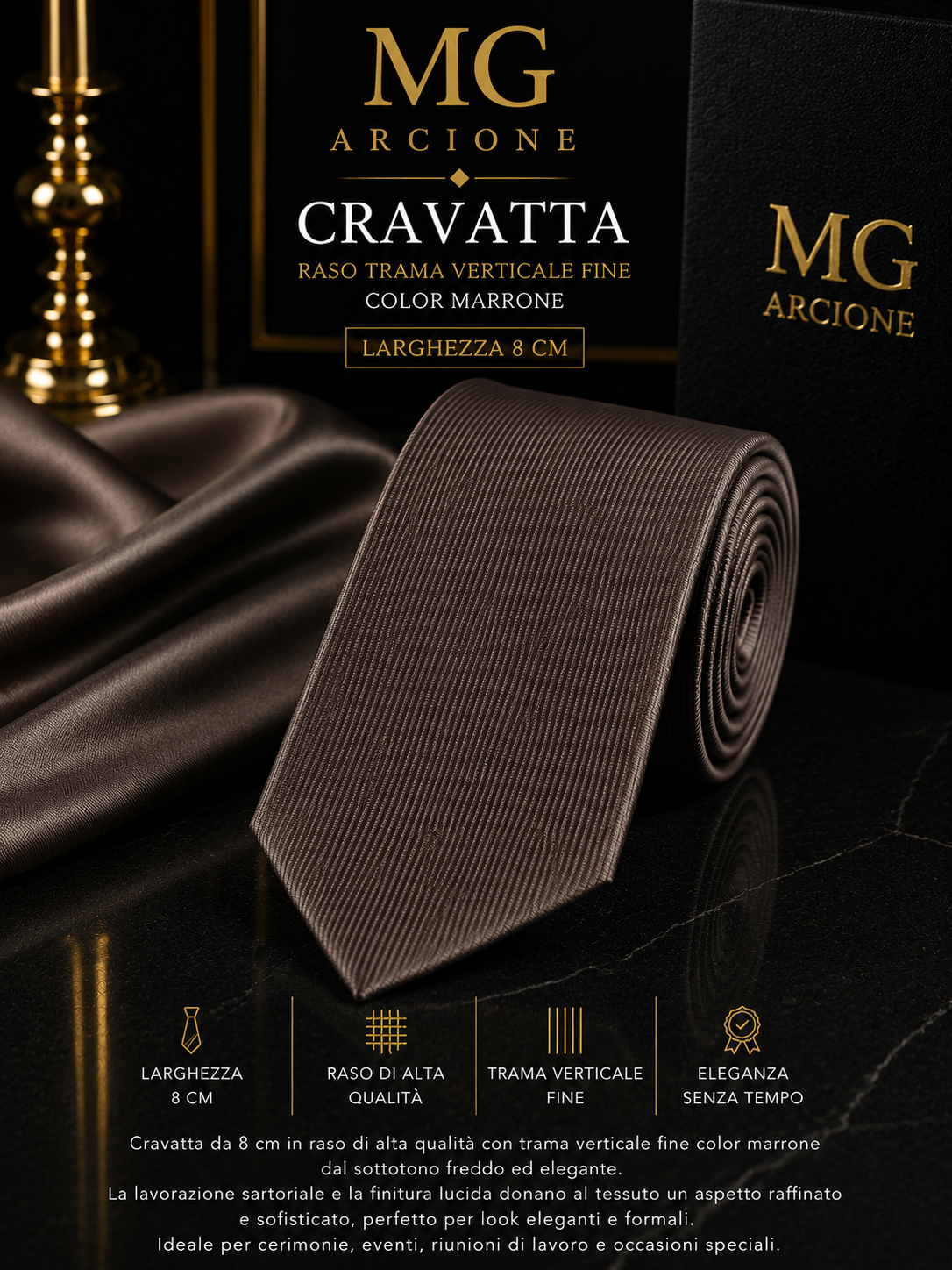 Cravatta 8cm Raso Linee Verticali Marrone