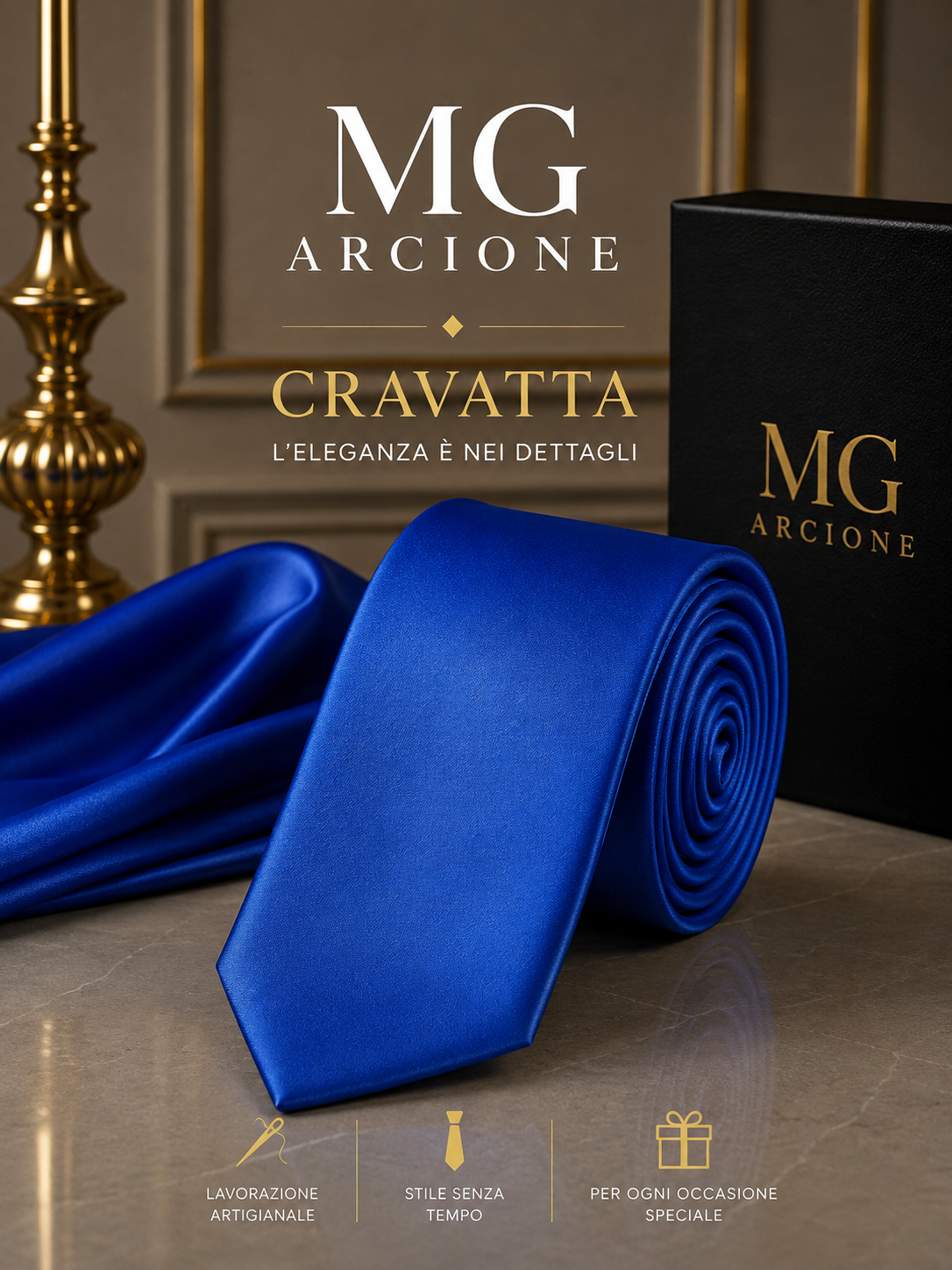 Cravatta 8cm Raso Opaco Blu Elettrico