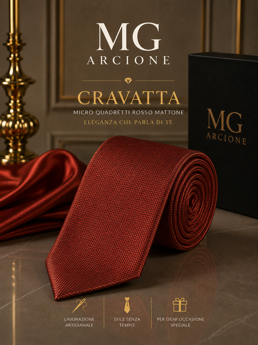 Cravatta 8cm Quadretti Rosso Mattone