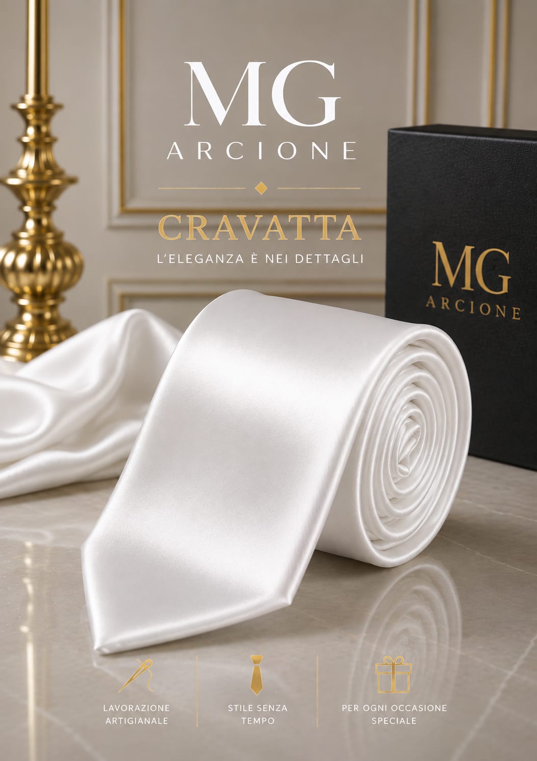 Cravatta Raso Lucido Bianco 8cm