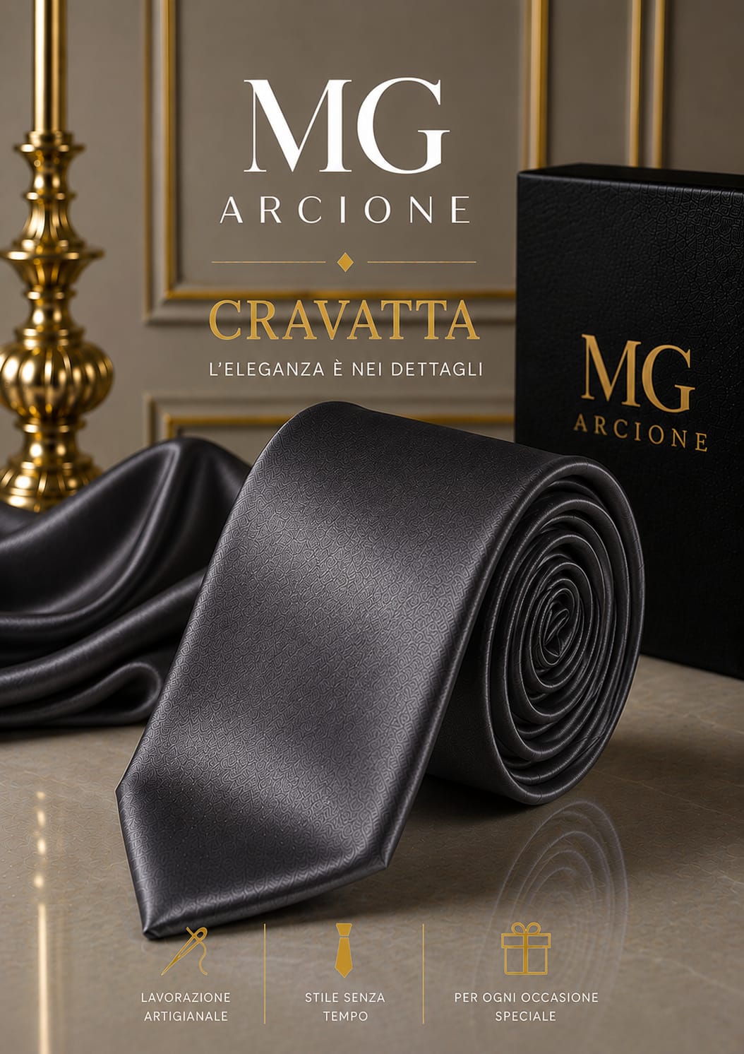 Cravatta Raso Lucido Grigio Antracite