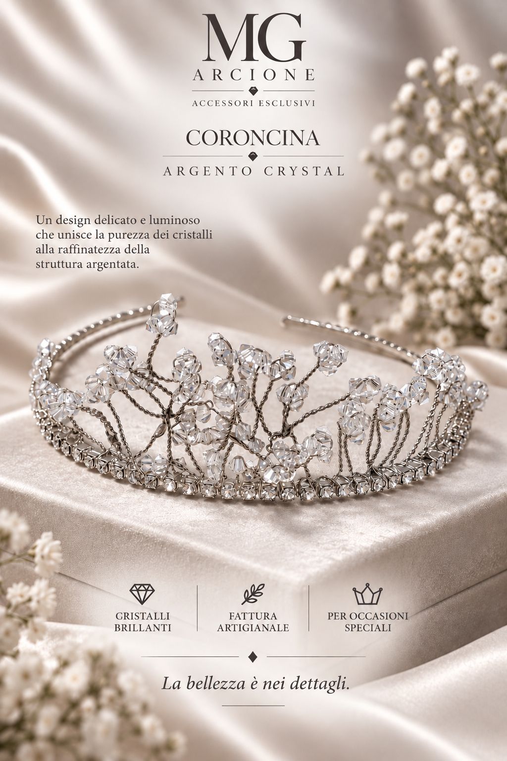 Coroncina Argento Crystal Hanami