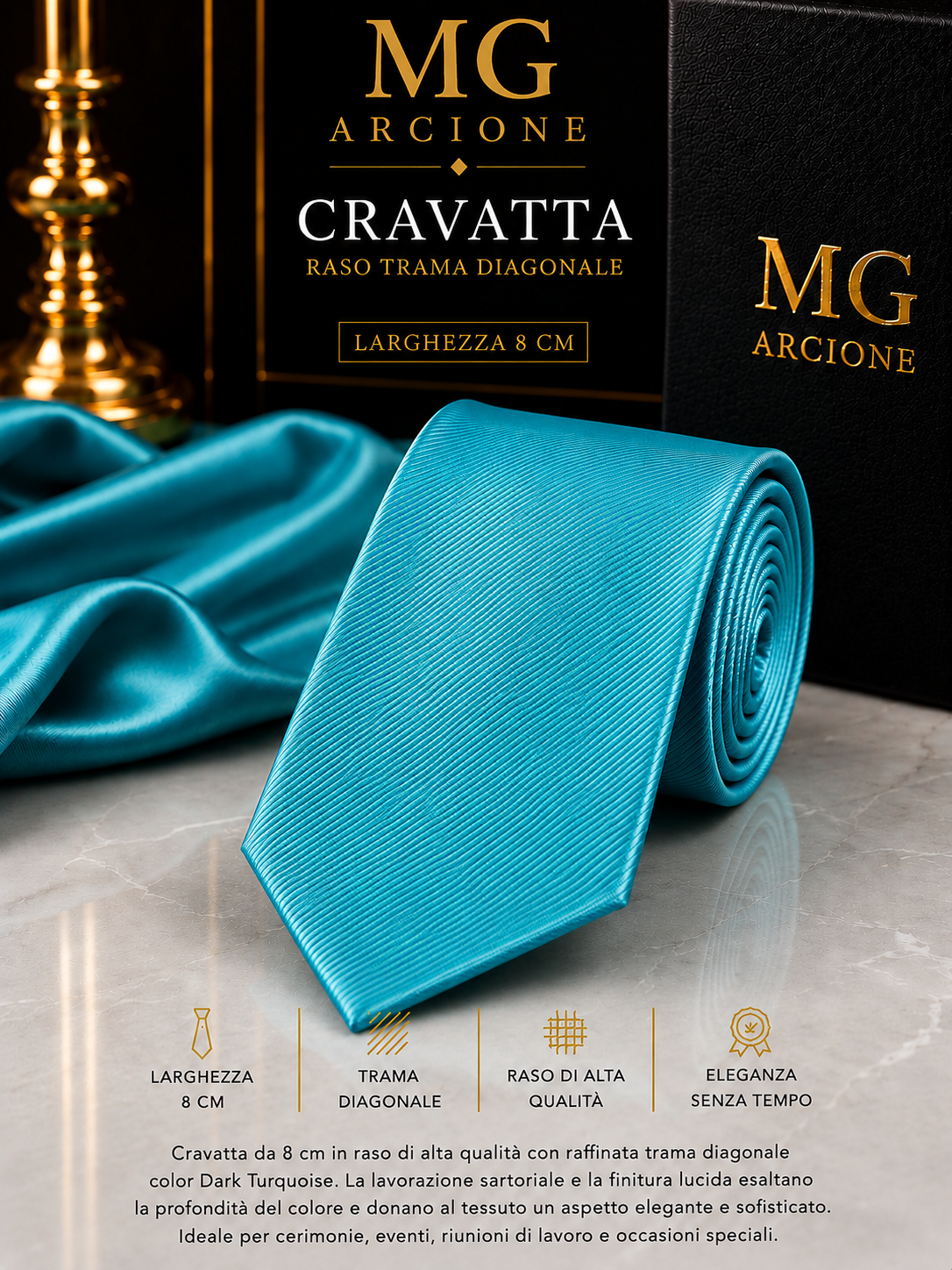 Cravatta 8cm Raso Trama Diagonale Verde Acqua