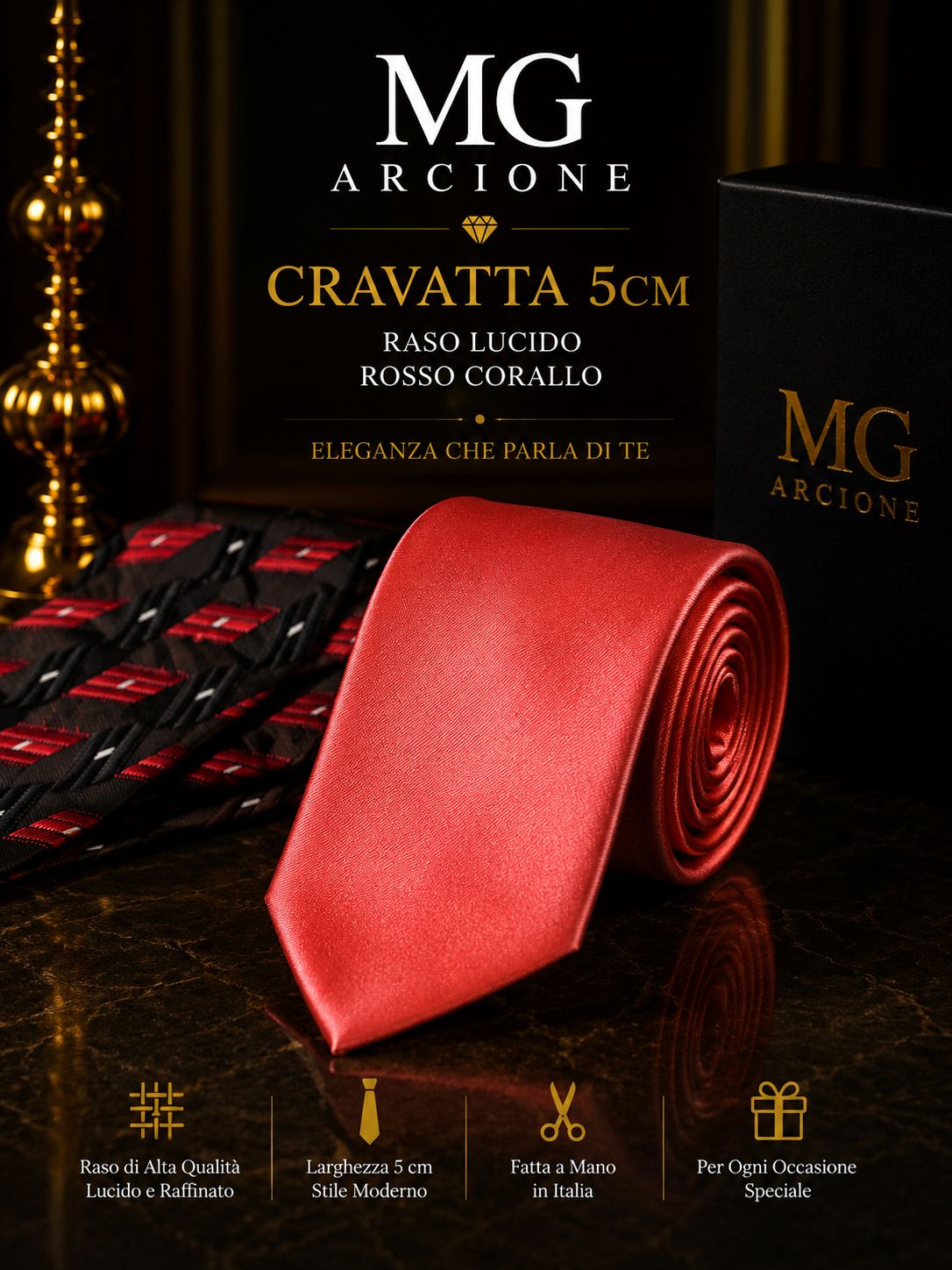 Cravatta 5cm Raso Lucido Corallo