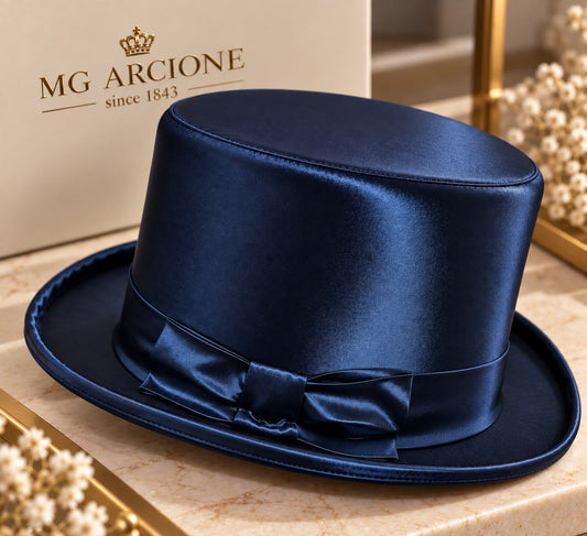 Cappello a Cilindro Raso in Seta Lucido Blu Notte Toldeo Tg.61