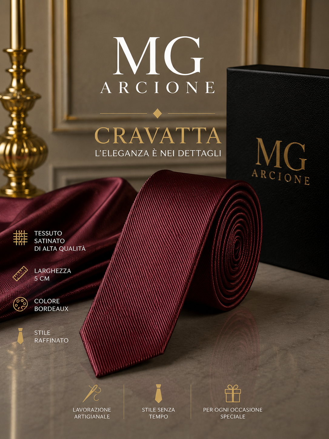 Cravatta 5 cm Bordeaux Trama Diagonale