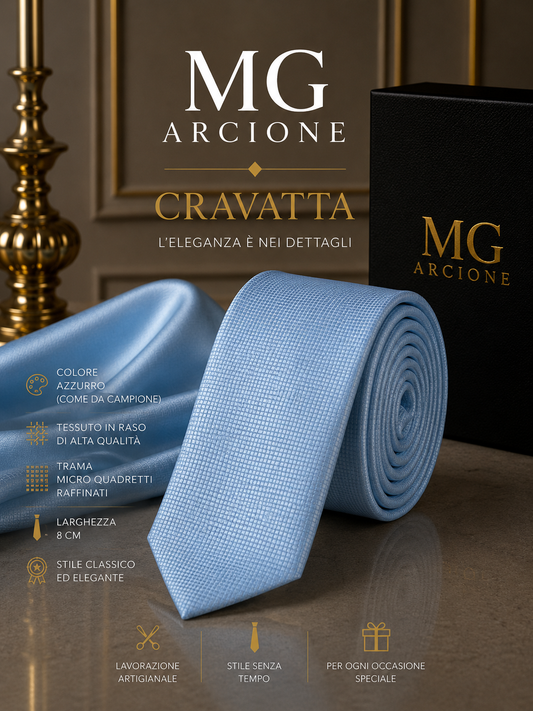 Cravatta 5cm Raso Quadretti Azzurro sky