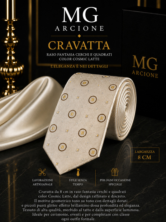 Cravatta 8cm Raso Fantasia Special Panna