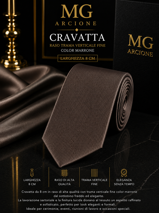 Cravatta 8cm Raso Linee Verticali Marrone