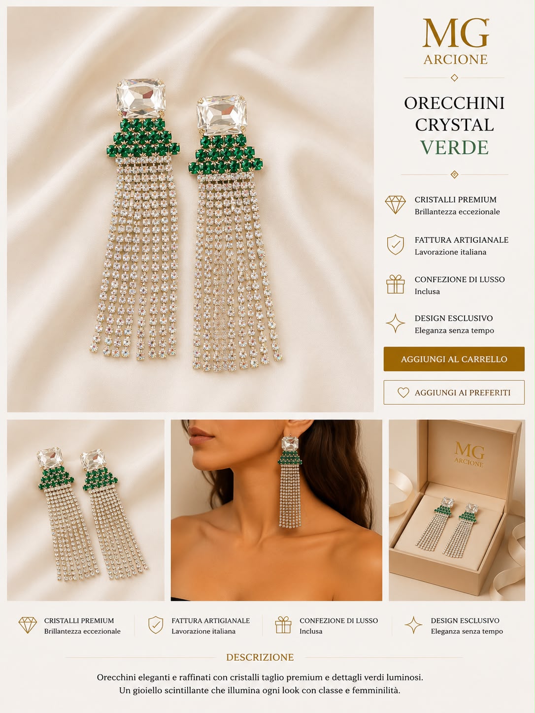 Orecchini Ischia Crystal e Verde Scuro