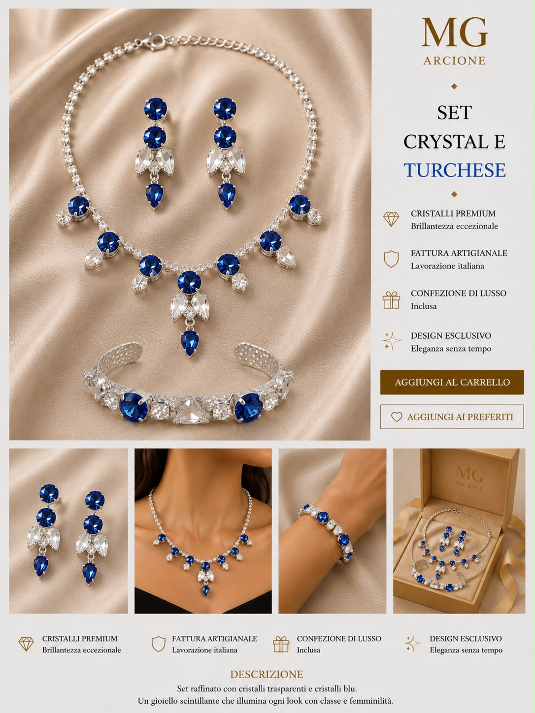 Completo Bracciale Orecchini Collier Angel Blu