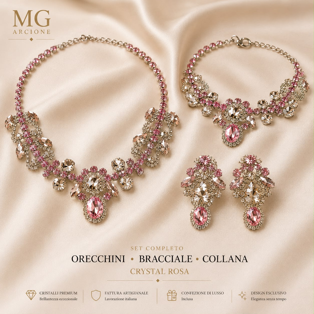 Completo Bracciale Orecchini e Collier Procida Rosa
