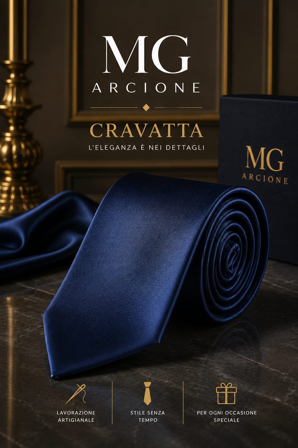 Cravatta Raso Lucido Blu Scuro 5cm