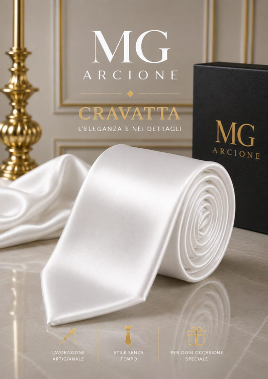 Cravatta Raso Lucido Bianco 8cm