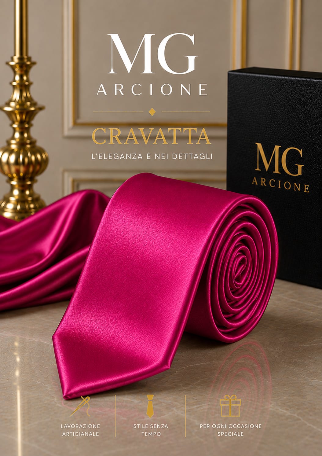 Cravatta Raso Lucido Fucsia 8cm
