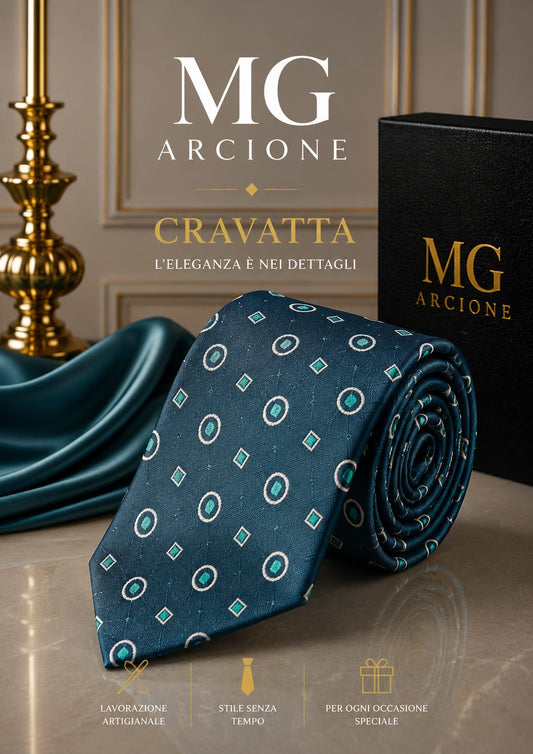 Cravatta Fantasia Verde con Cerchi e Quadrati 8cm