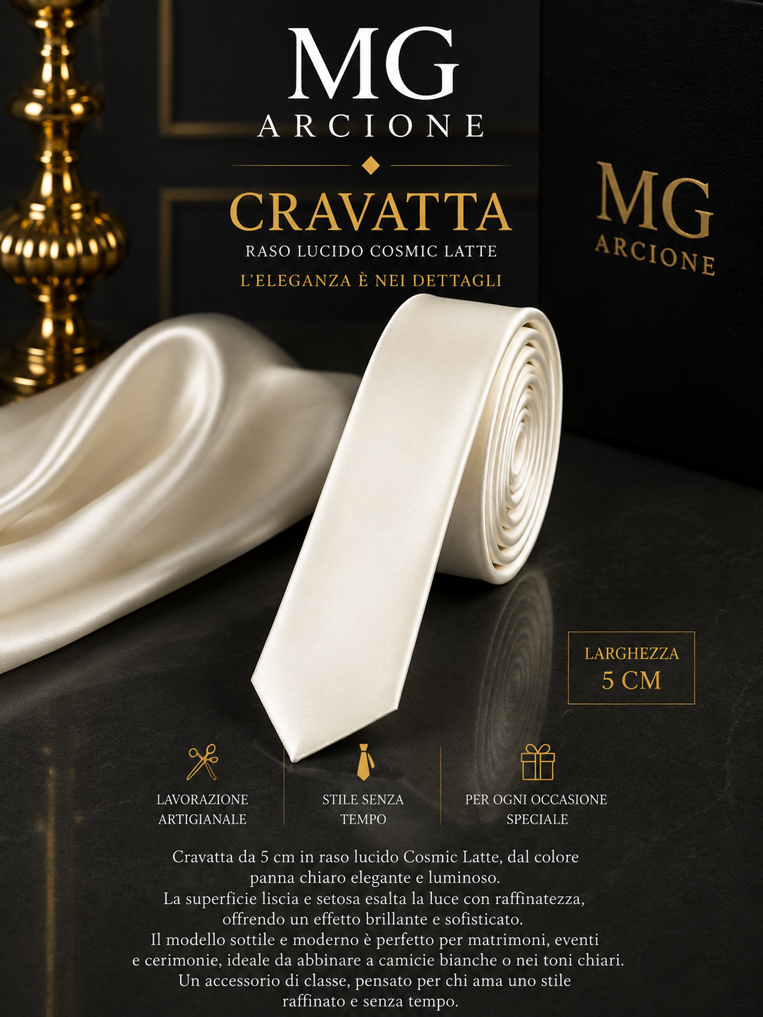 Cravatta 5cm Raso Lucido Panna