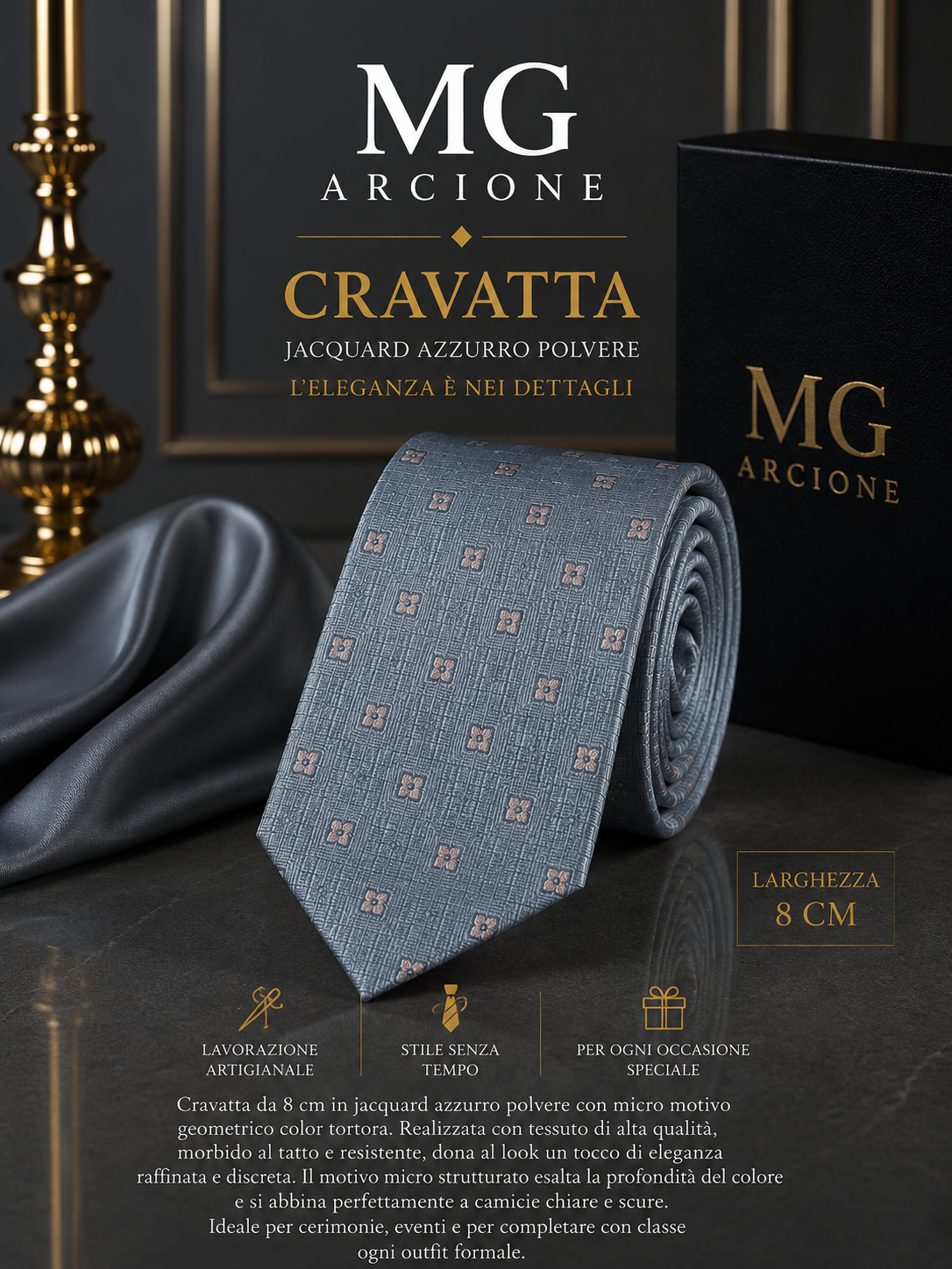 Cravatta 8cm Raso Fantasia Quadretti