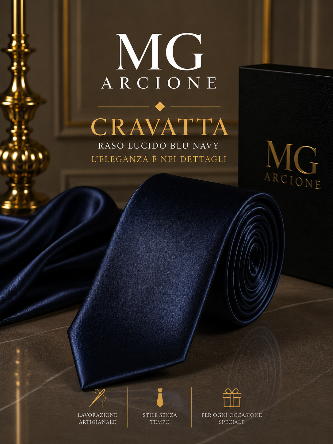 Cravatta 8cm Raso Lucido Blu Navy