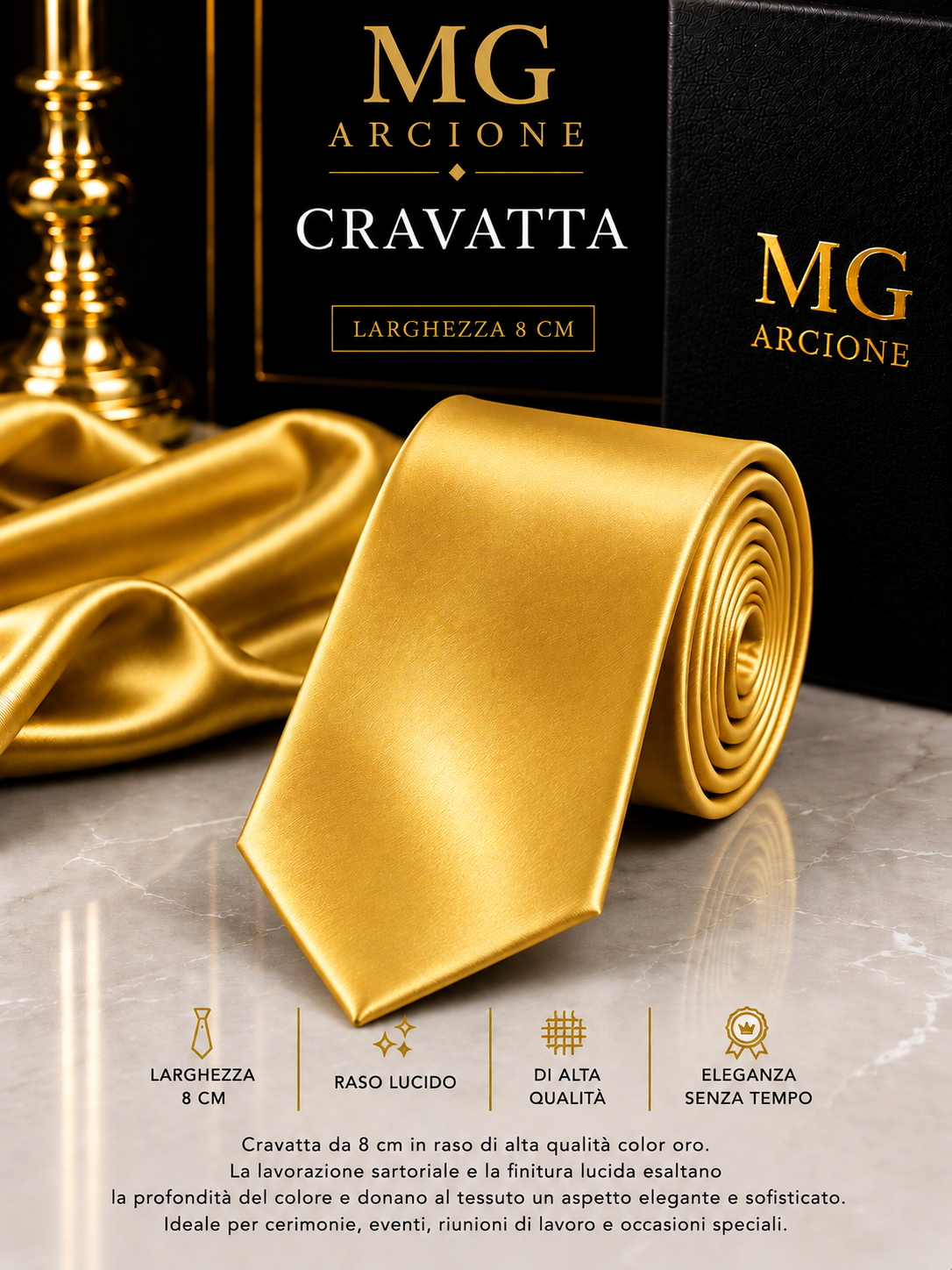 Cravatta 8cm Raso Lucido Oro