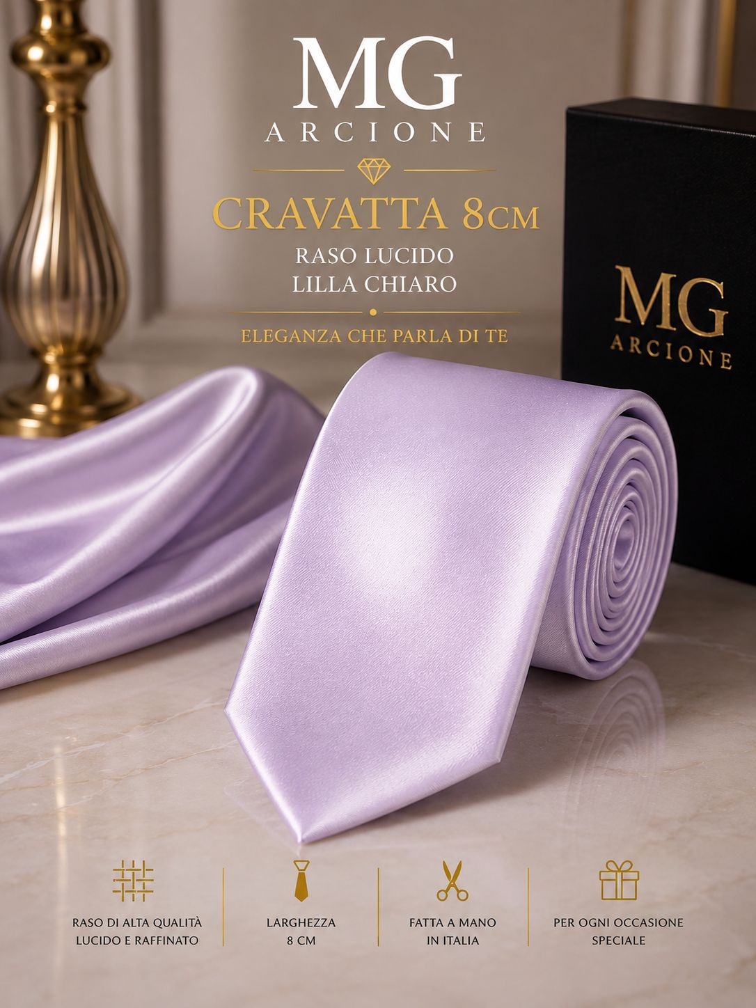 Cravatta 8cm Raso Lucido Lilla
