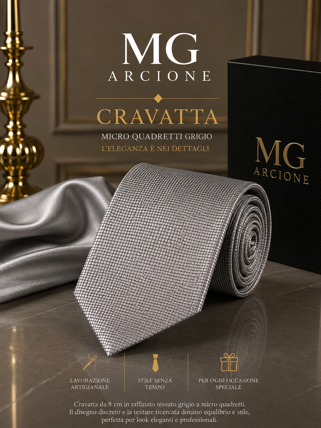 Cravatta Quadretti Grigio 8cm