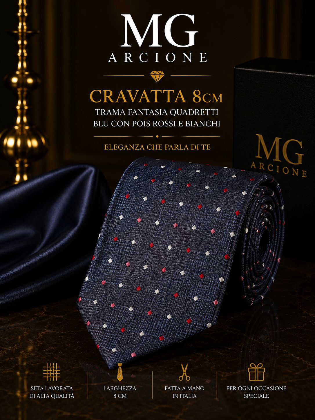 Cravatta8cm Raso Fantasia Blu
